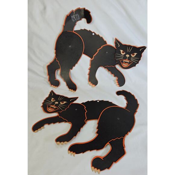 Beistle Other - Vintage Beistle Halloween Black Cat Moveable Jointed Die Cut Pair 1960s Decor